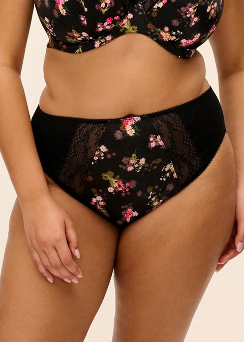 Elomi - Lucie High Leg Brief in black fleur
