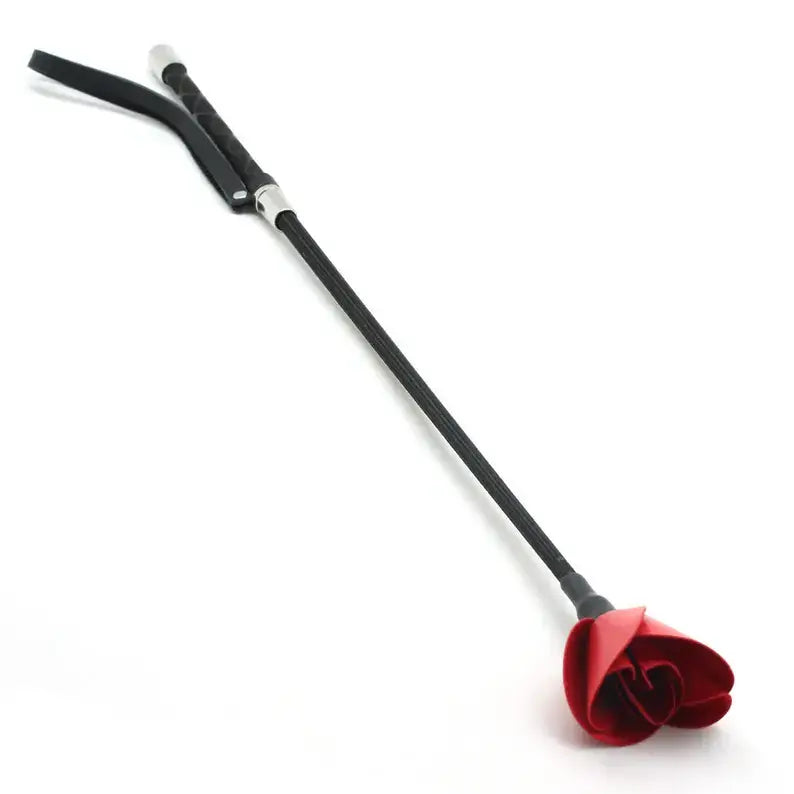 ANON SECRETS - Black and Red Leather Flower Riding Crop