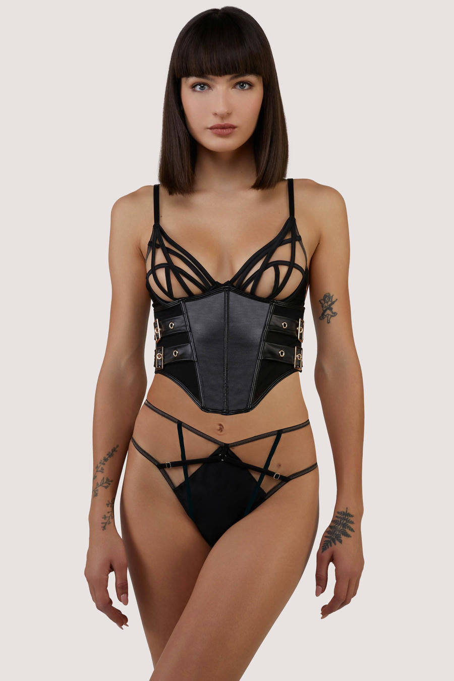 ANON SECRETS - UNDERBUST VEGAN LEATHER CORSET IN BLACK