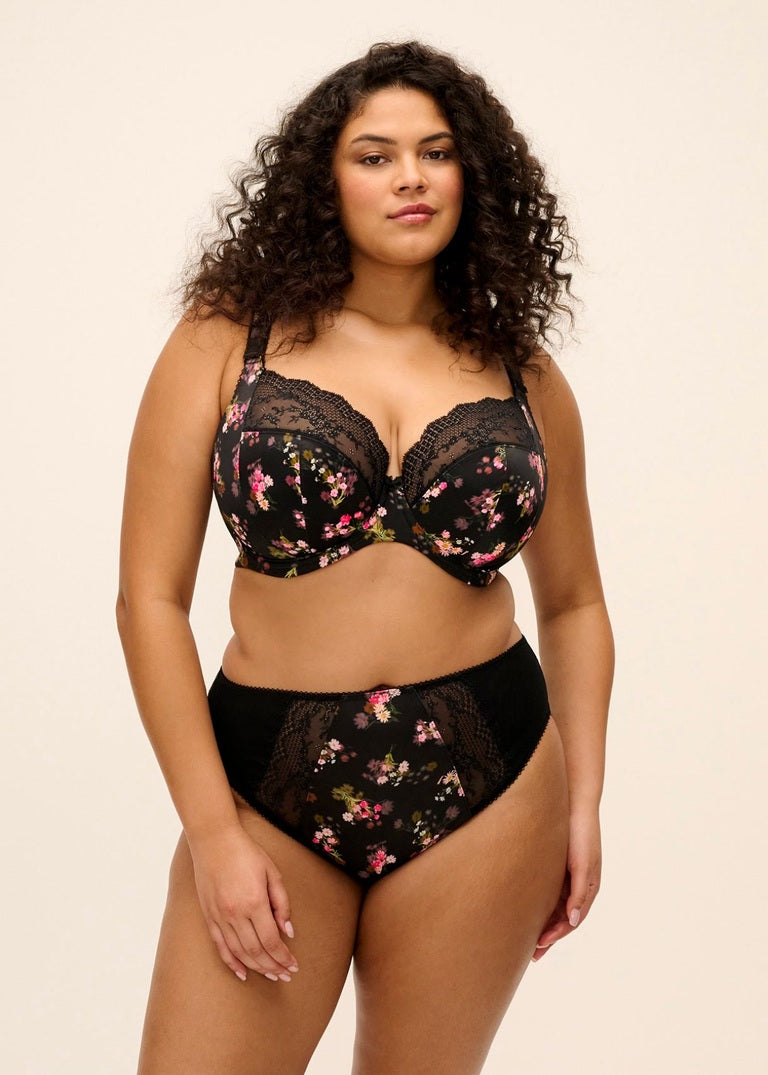 Elomi - Lucie High Leg Brief in black fleur