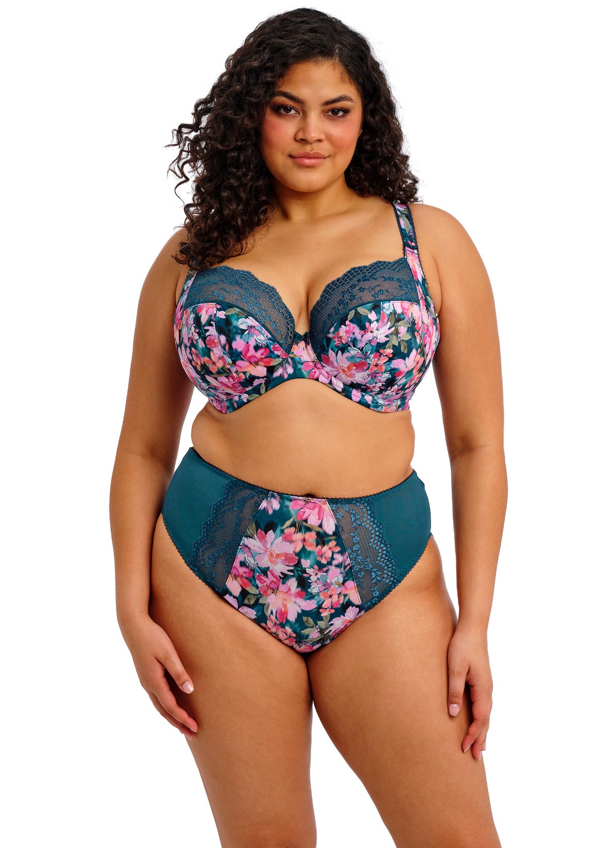 ELOMI - Lucie Uw Plunge Bra - Stretch - In Teal Floral
