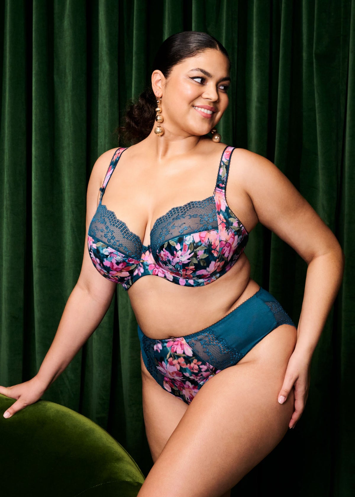 ELOMI - Lucie Uw Plunge Bra - Stretch - In Teal Floral