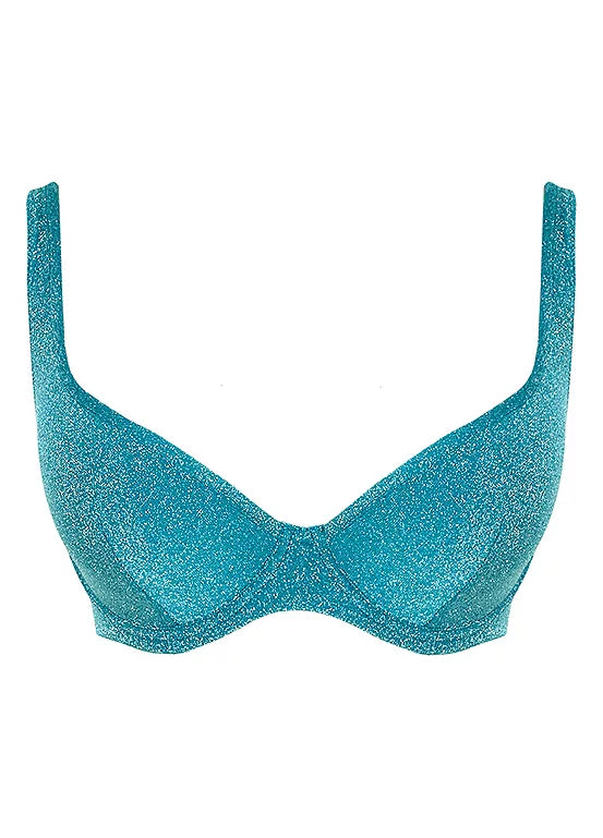PANACHE - Billie Plunge Bikini Top in Sparkle Teal