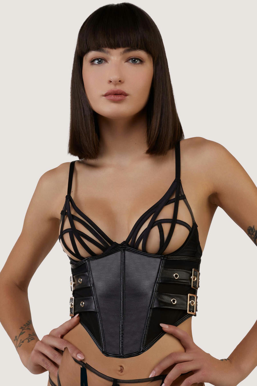 ANON SECRETS - UNDERBUST VEGAN LEATHER CORSET IN BLACK