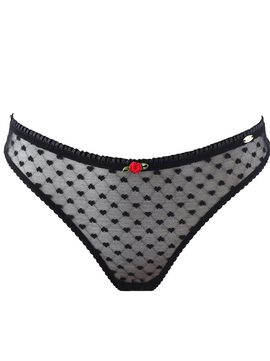PRETTY POLLY - Heart Mesh Thong - Black