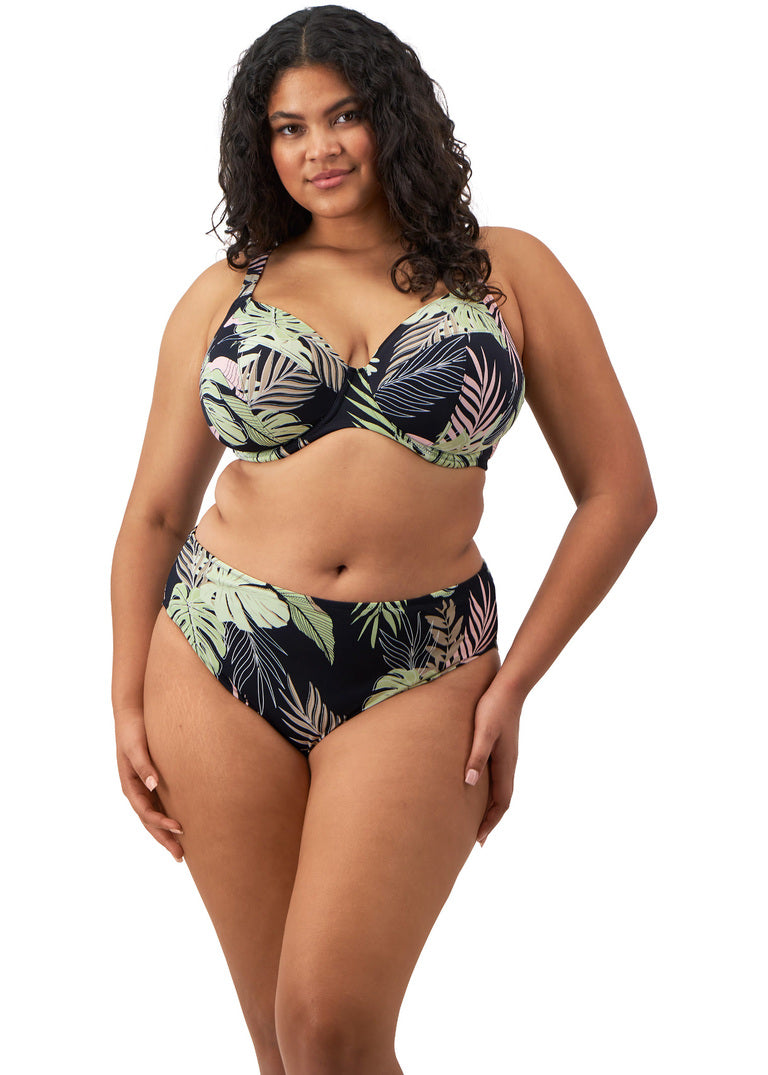 ELOMI - TROPICAL RETREAT MID RISE BIKINI BRIEF IN BLACK