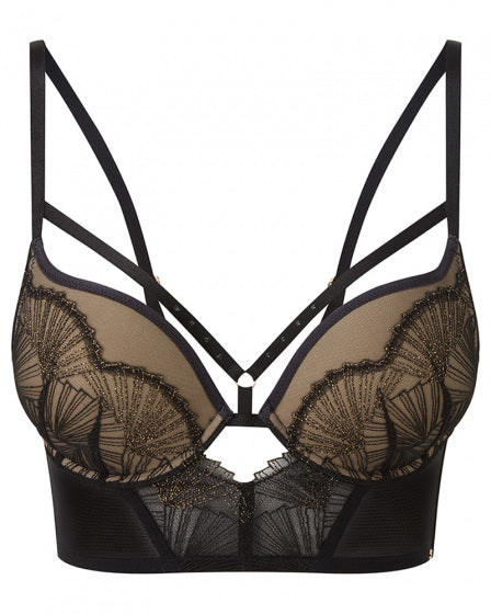 GOSSARD - VIP Captivate Longline Padded Plunge Bra in Black/Beige