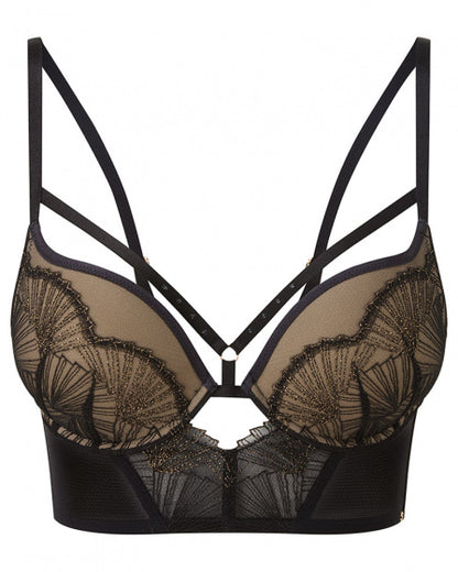 GOSSARD - VIP Captivate Longline Padded Plunge Bra in Black/Beige