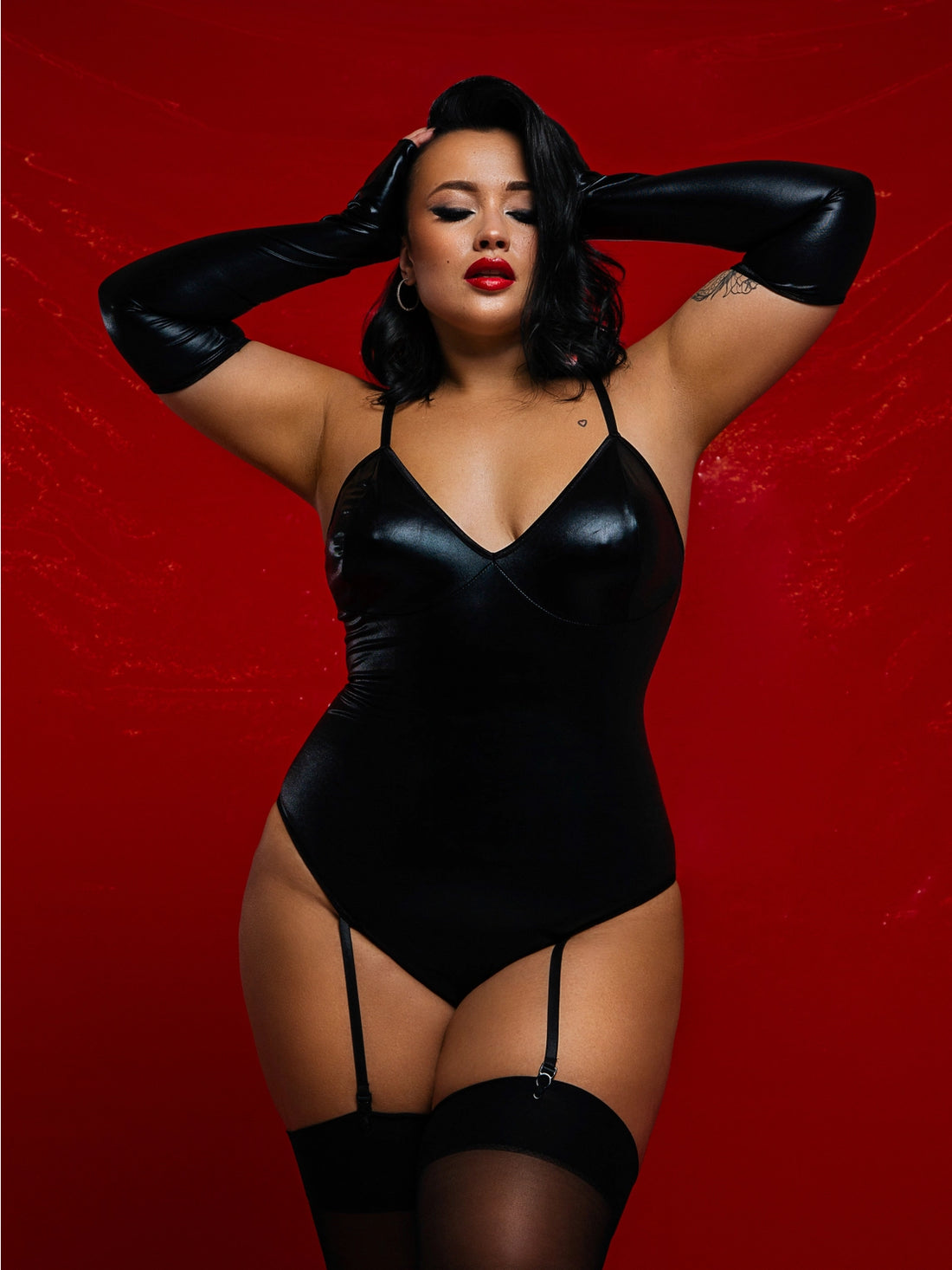 ANON SECRETS - Plus Size Sexy Leather Pvc Latex Catwoman Costume - Black