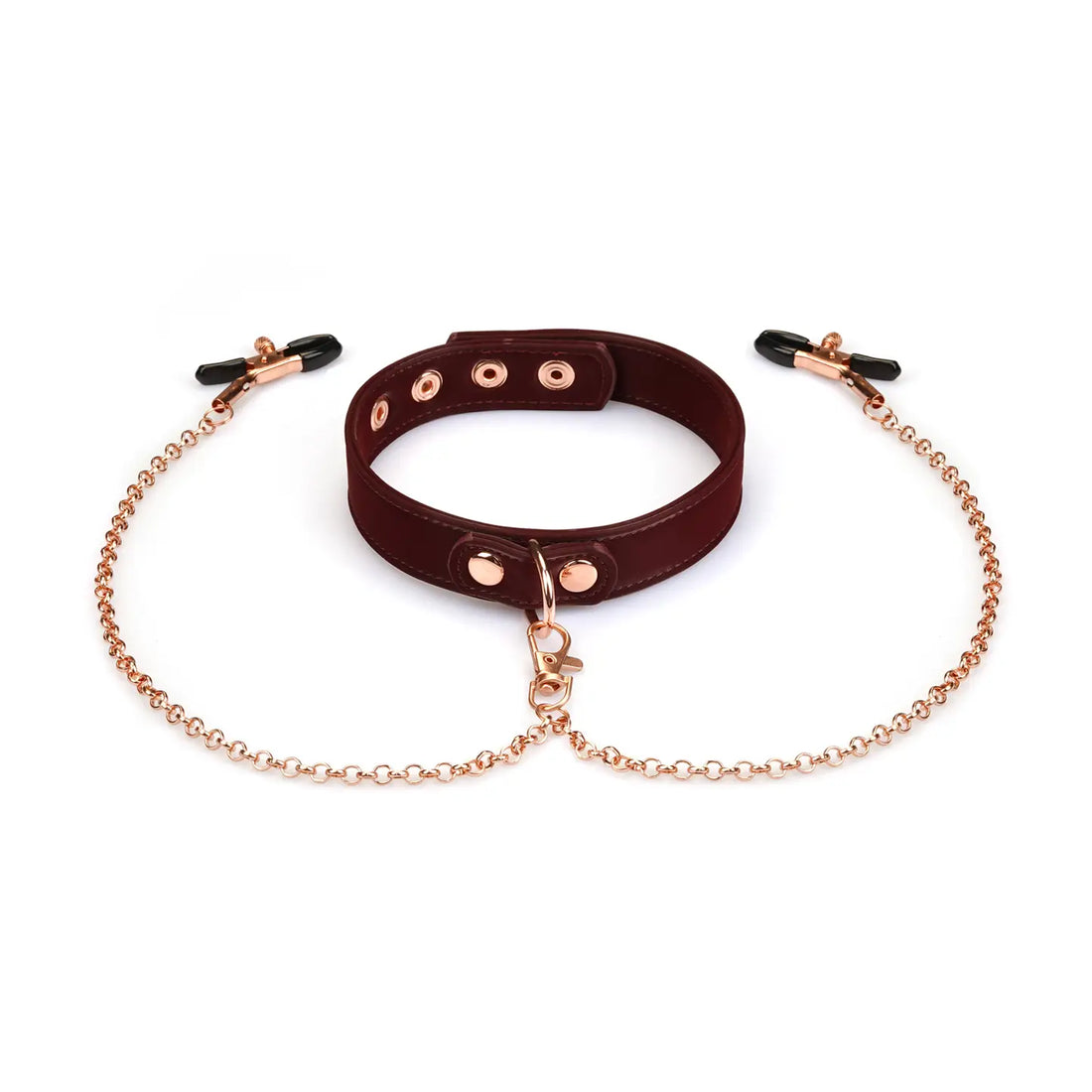 ANON SECRETS - Vegan Collar with Nipple Clamps Metallic Shade Burgundy