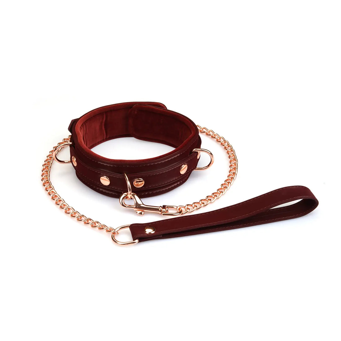 ANON SECRETS - Vegan Collar with Leash Metallic Shade Burgundy