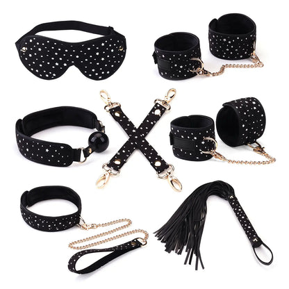 ANON SECRETS - Stary Nights 7pcs Bondage Kit Black Stary Pu