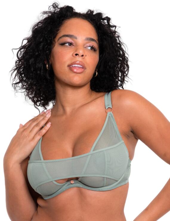 SCANTILLY - Peep Show Deep Plunge Bra in Sage Green