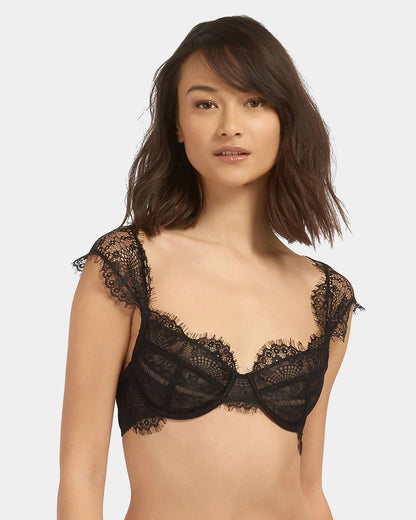 Bluebella - Marina Eyelash Lace Balcony Bra in Black