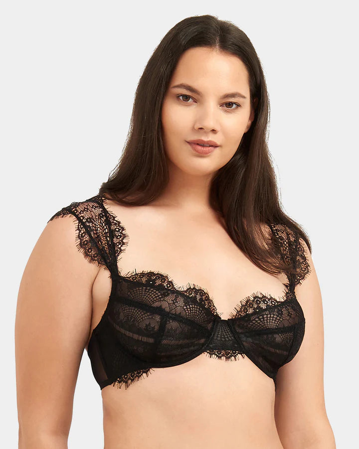 Bluebella - Marina Eyelash Lace Balcony Bra in Black