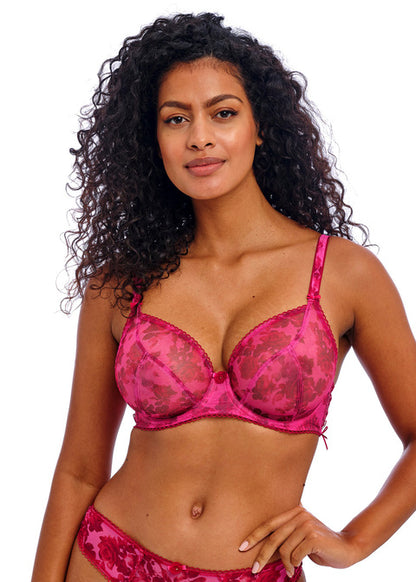 FREYA - Rose Blossom Plunge Bra in Red Rose