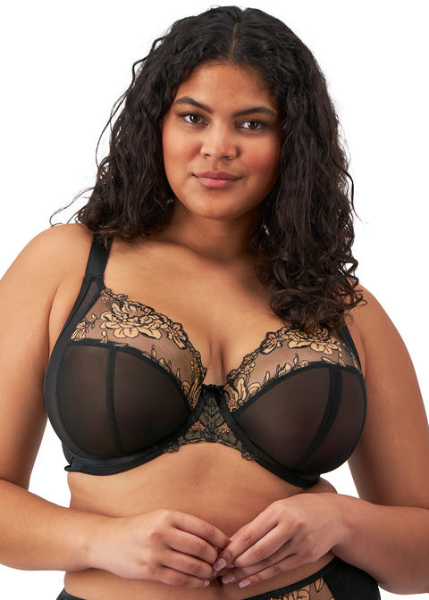 ELOMI -TEAGAN PLUNGE BRA IN BLACK AND ALMOND