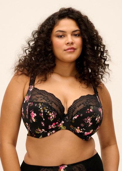 ELOMI - Lucie Stretch Uw Plunge Bra in Black Fleur