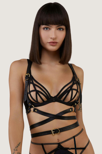 ANON SECRETS - X FRONT BLACK VEGAN LEATHER HARNESS