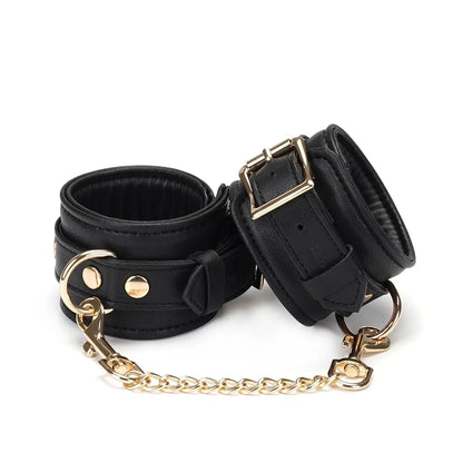 ANON SECRETS - Dark Secret -Leather Handcuffs with Gold Hardware