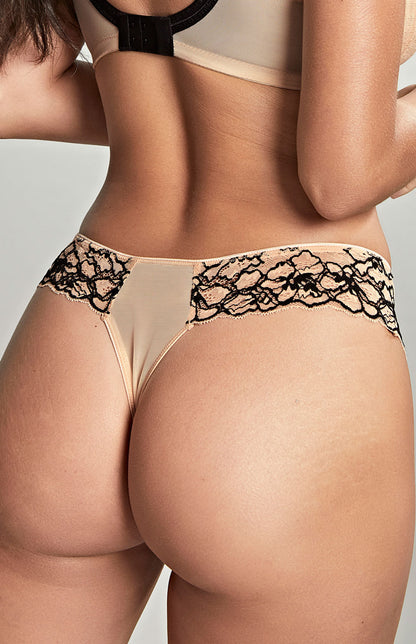 PANACHE - ENVY THONG IN SAND AND BLACK