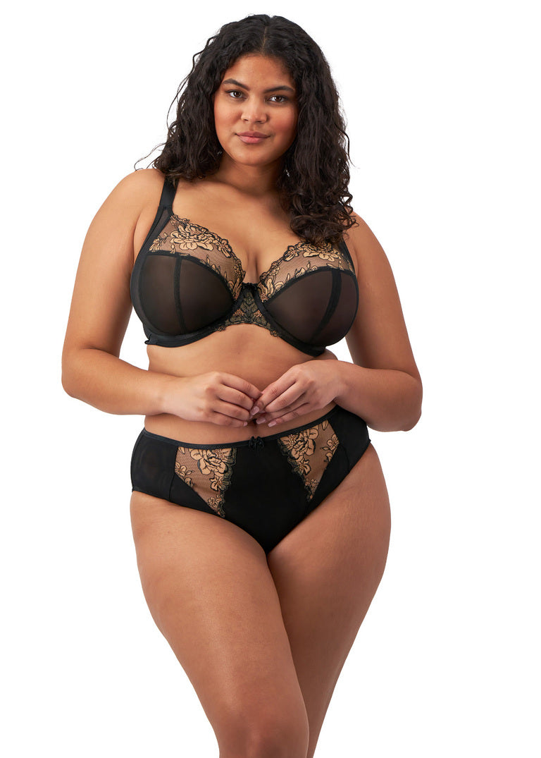 ELOMI -TEAGAN PLUNGE BRA IN BLACK AND ALMOND