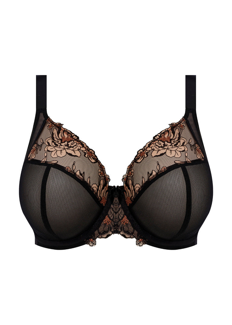 ELOMI -TEAGAN PLUNGE BRA IN BLACK AND ALMOND