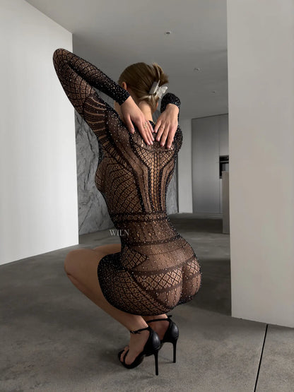 ANON SECRETS - Toy Fishnet Dress in Black