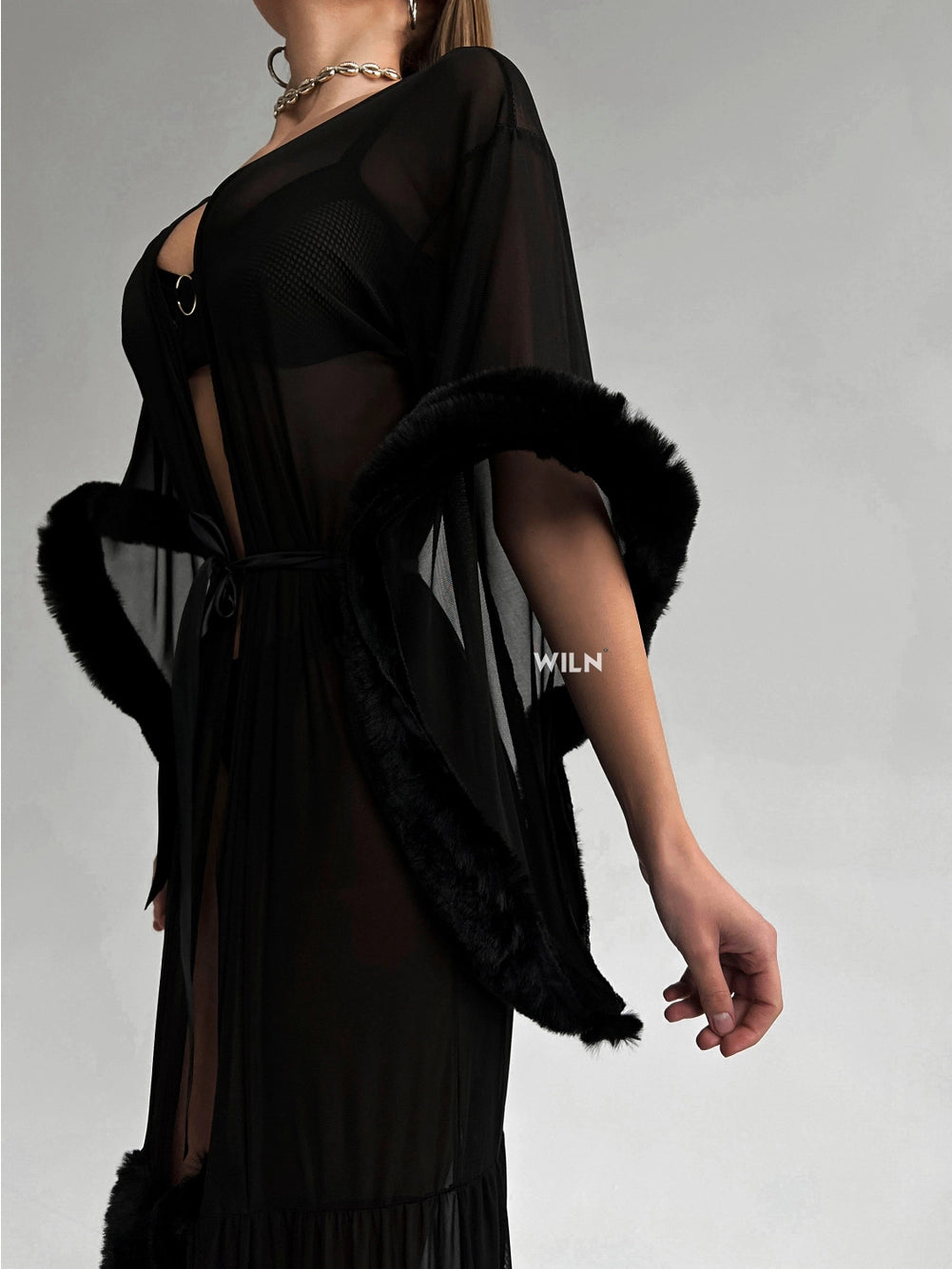 ANON SECRETS - BURLESQUE ROBE IN BLACK