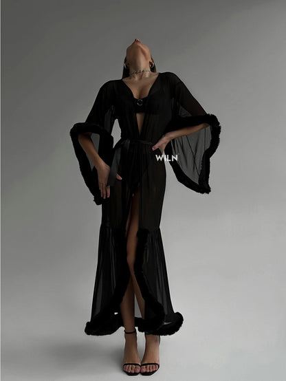 ANON SECRETS - BURLESQUE ROBE IN BLACK