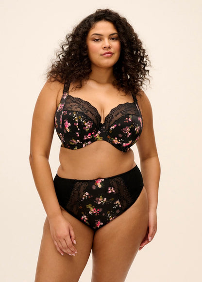 ELOMI - Lucie Stretch Uw Plunge Bra in Black Fleur