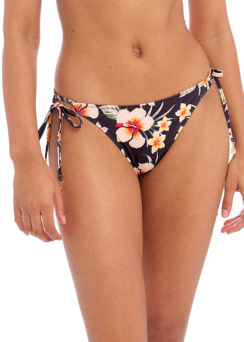 FREYA - HAVANA SUNRISE TIE SIDE BIKINI BRIEF IN BLACK FLORAL