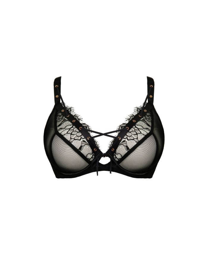 SCANTILLY - Laced Up Plunge Bra in Black