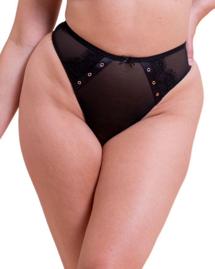 SCANTILLY - Laced Up High Waist Thong in Black