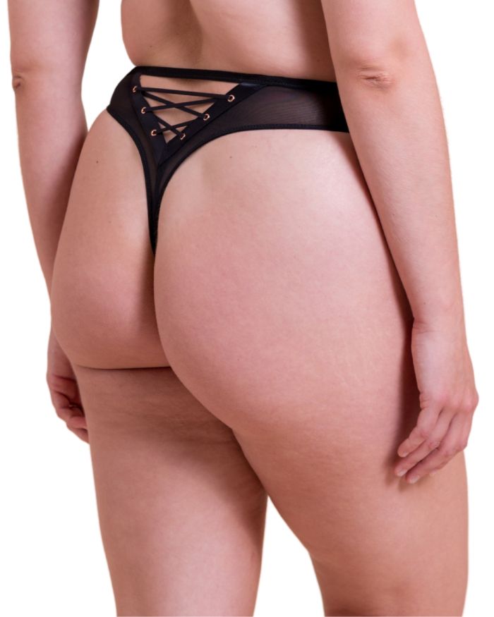 SCANTILLY - Laced Up High Waist Thong in Black