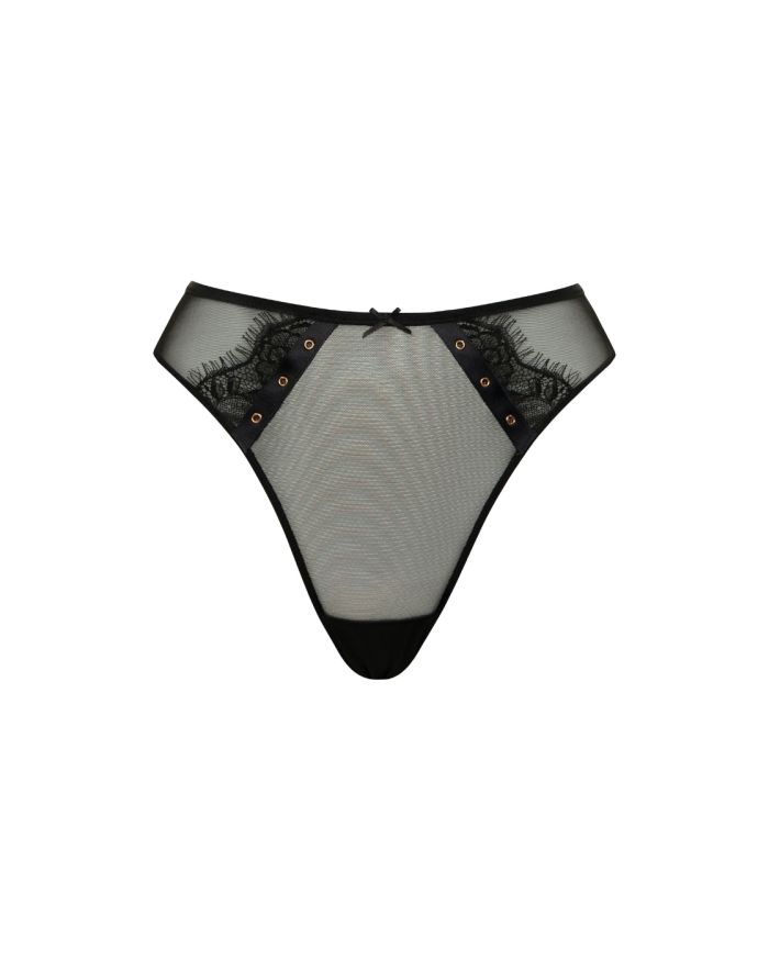 SCANTILLY - Laced Up High Waist Thong in Black