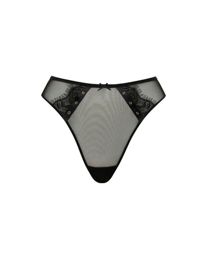 SCANTILLY - Laced Up High Waist Thong in Black
