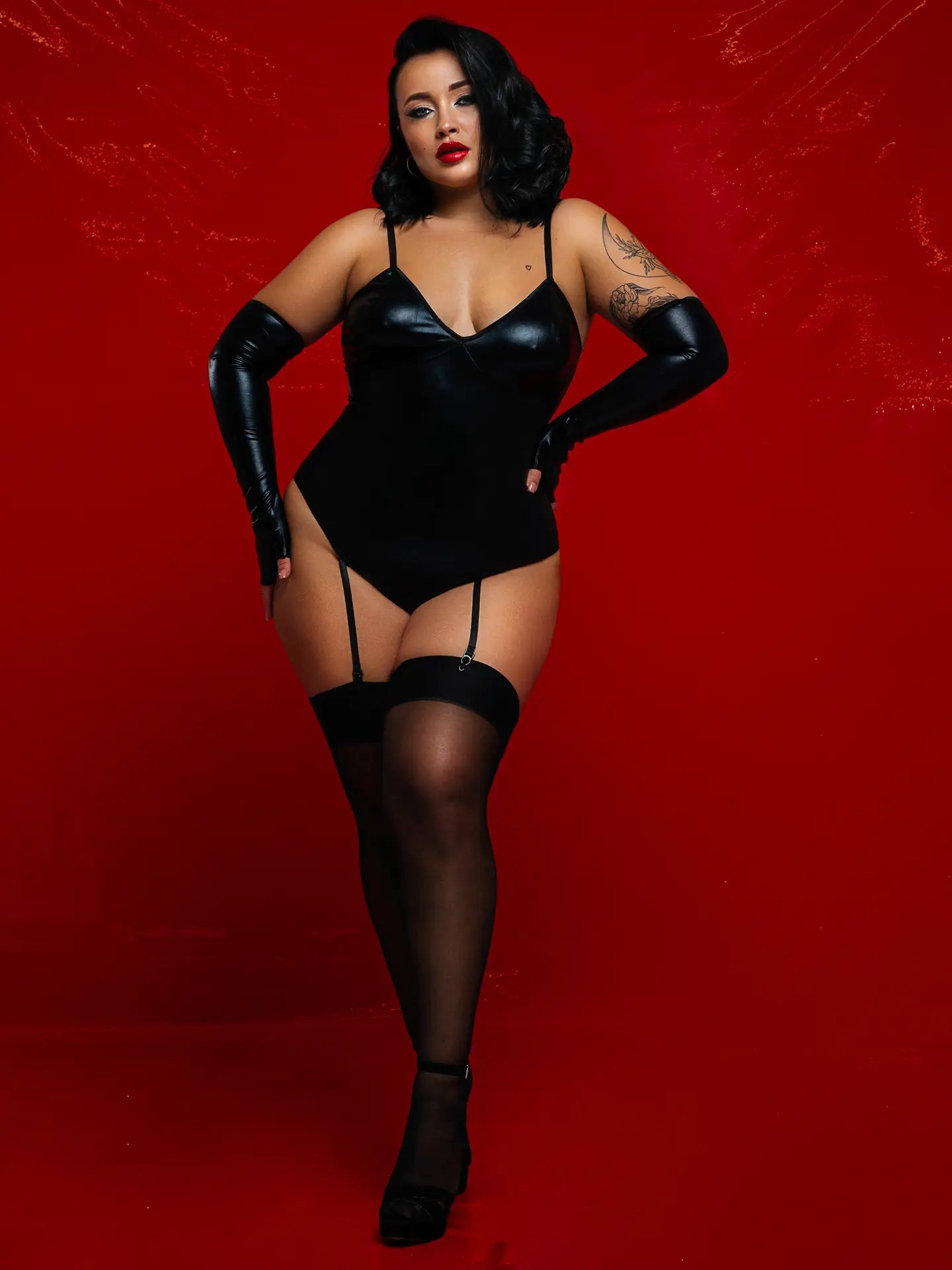 ANON SECRETS - Plus Size Sexy Leather Pvc Latex Catwoman Costume - Black