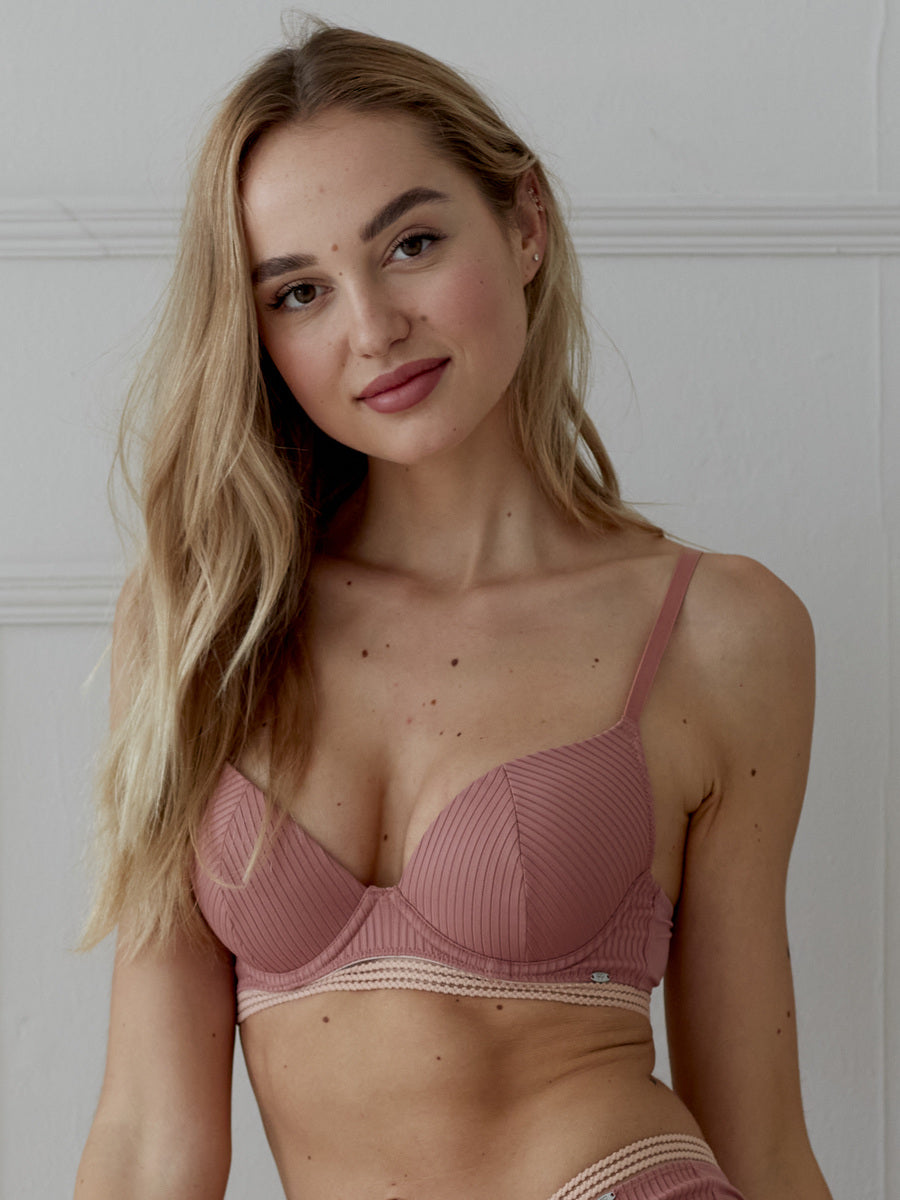 PRETTY POLLY - Contemporary Rib Underwired T-Shirt Bra - Dusty Rose