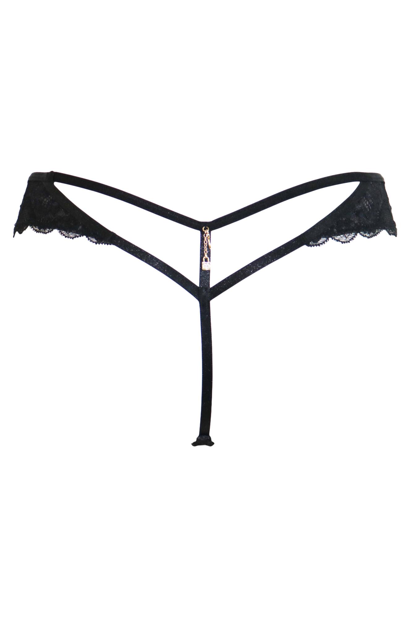 POUR MOI - Desire Open Back Thong in Black/Slate