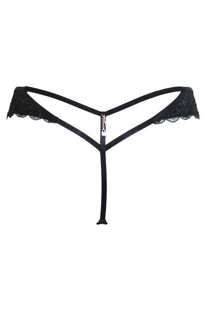 POUR MOI - Desire Open Back Thong in Black/Slate