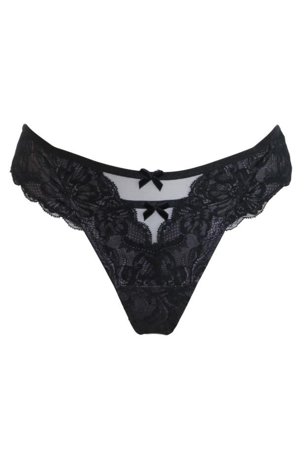 POUR MOI - Desire Open Back Thong in Black/Slate