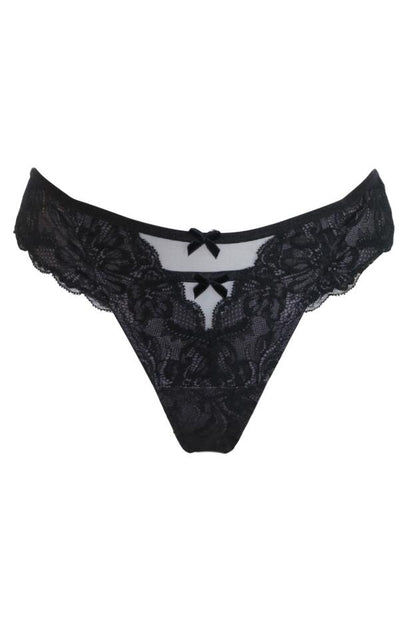 POUR MOI - Desire Open Back Thong in Black/Slate
