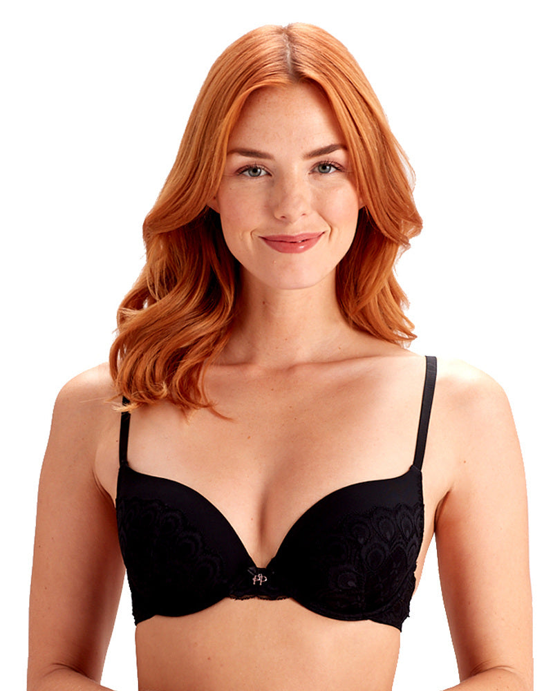 PRETTY POLLY - Natasha Nylon and Lace Padded Plunge Bra - Black