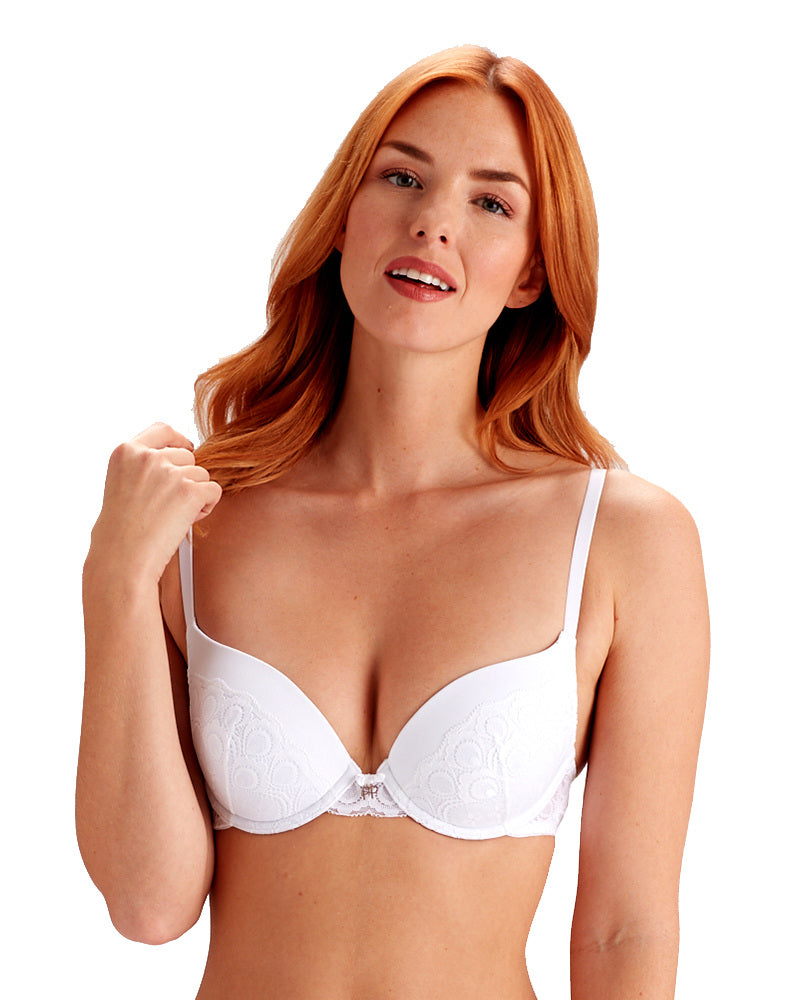 PRETTY POLLY - Natasha Nylon and Lace Padded Plunge Bra - White