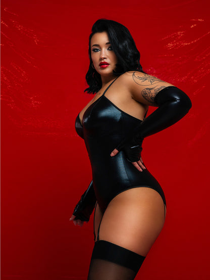 ANON SECRETS - Plus Size Sexy Leather Pvc Latex Catwoman Costume - Black