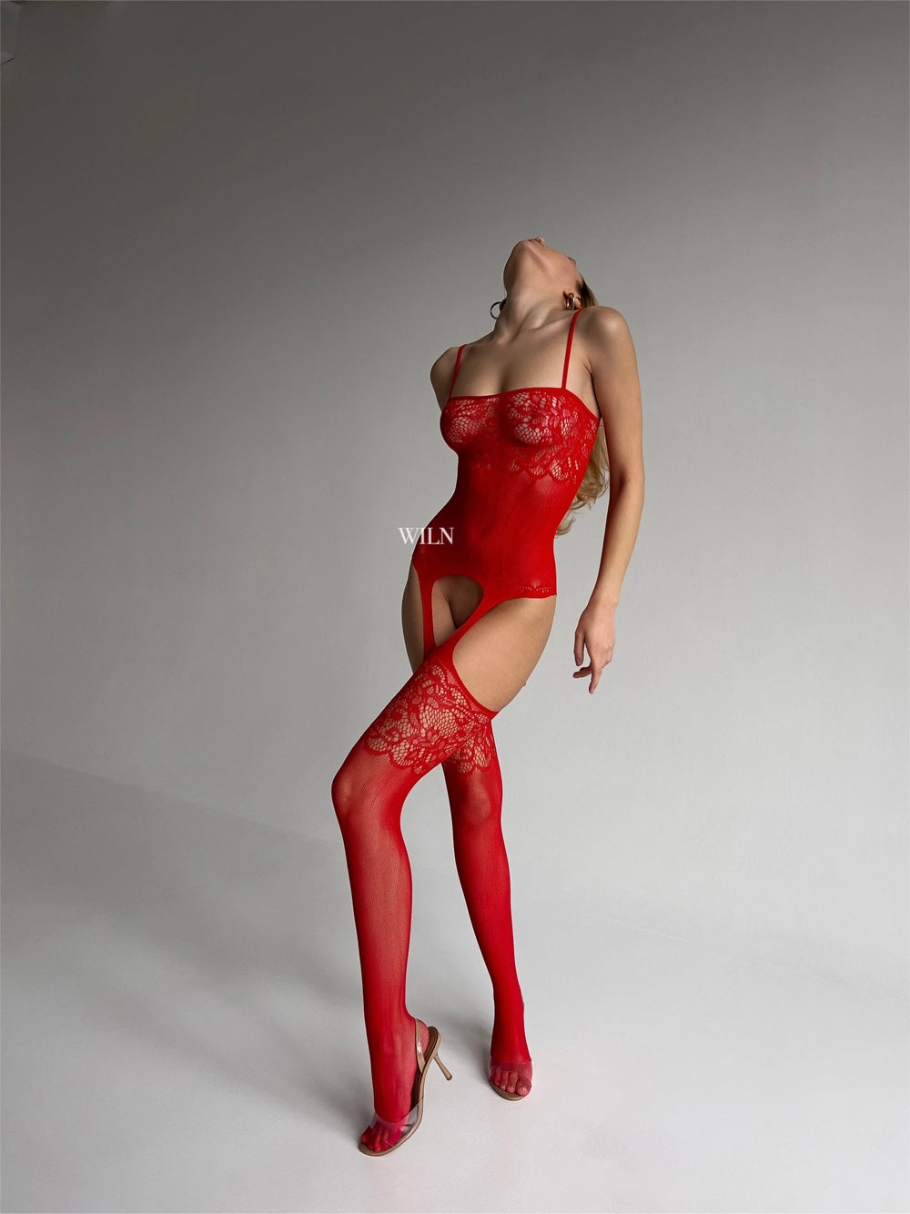 ANON SECRETS - STRIPPED BODYSTOCKING IN RED