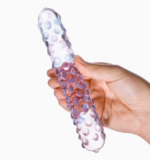 ANON SECRETS - PURPLE ROSE NUBBY GLASS DILDO