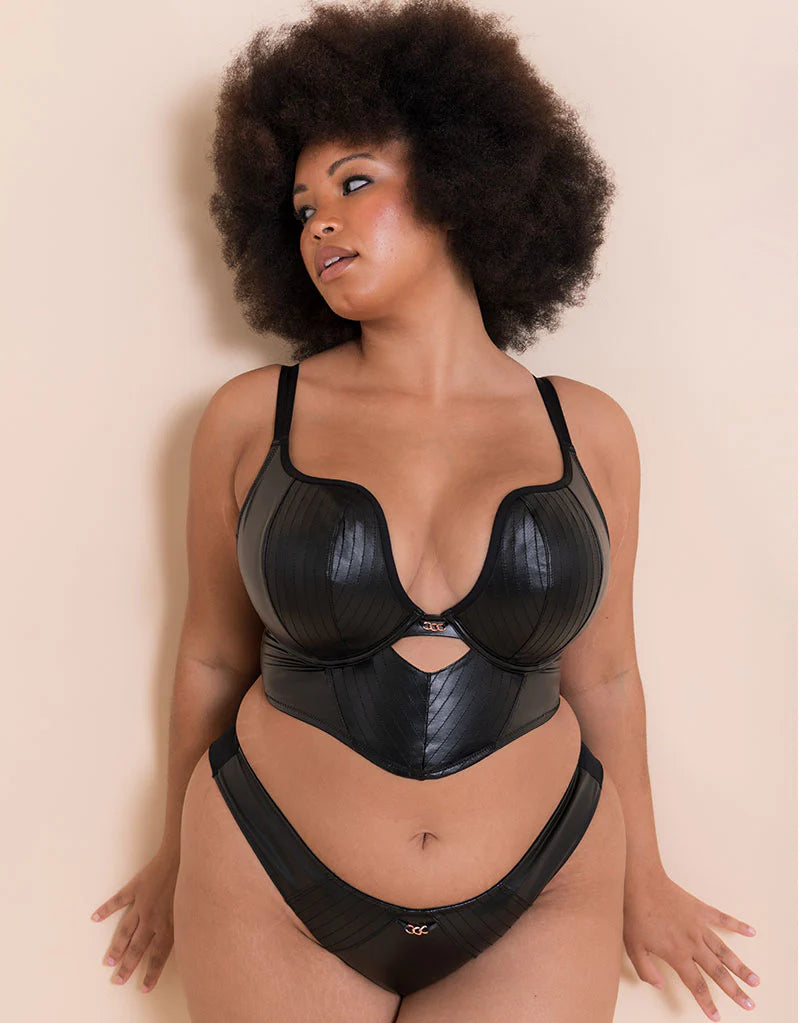 SCANTILLY - Hell For Pleather Superplunge Longline Bra in Black