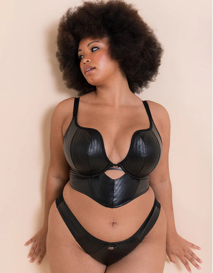 SCANTILLY - Hell For Pleather Superplunge Longline Bra in Black